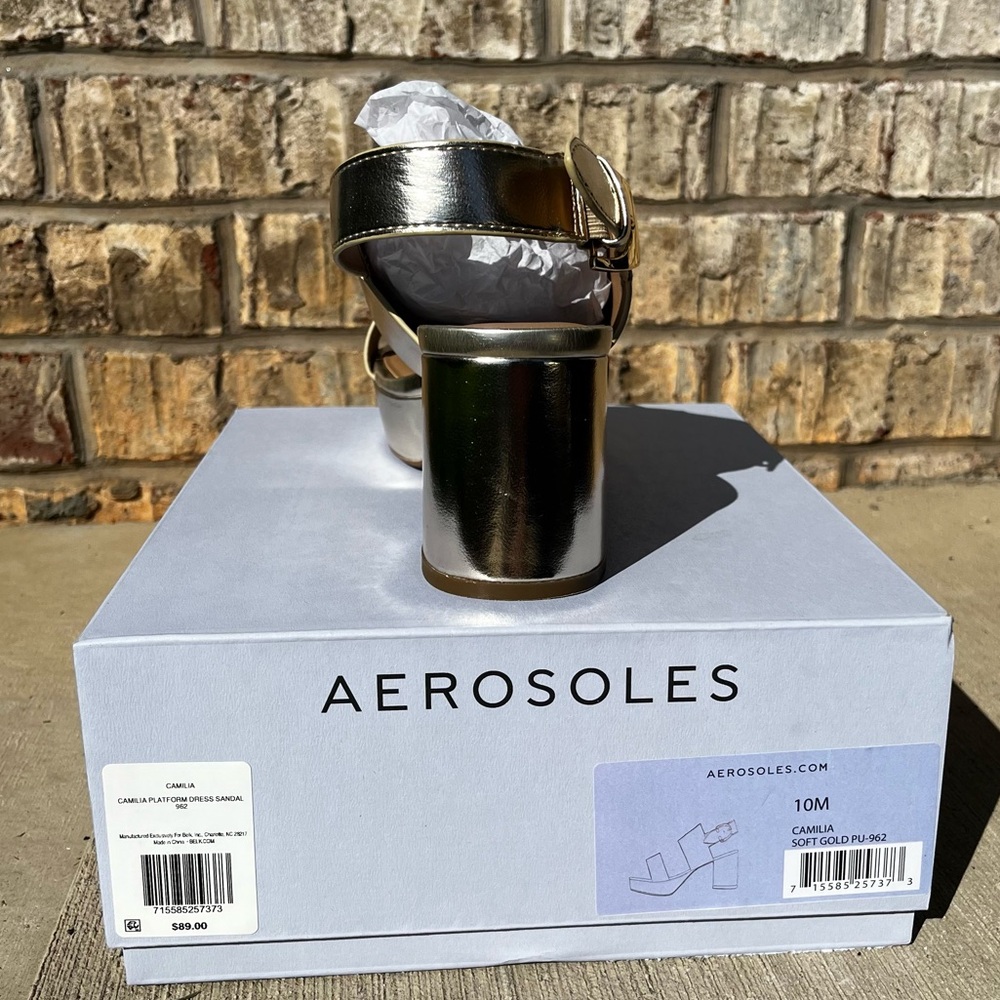 Aerosoles Camilla Soft Gold Platform Dress Sandal - Women's Size 10 NEW NIB - Picture 3 of 4